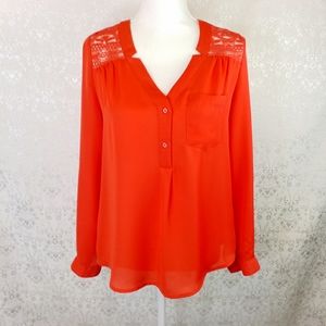 Candies dark coral long sleeved v neck NWOT top M